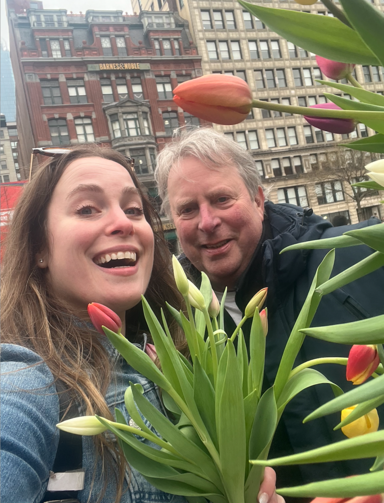 Tulip Day 2025, daughter and father getting flowers for mother